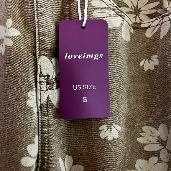 Loving/women’s NWT Floral High Rise Barrel Denim Jeans - Tan Size S - Picture 7 of 13